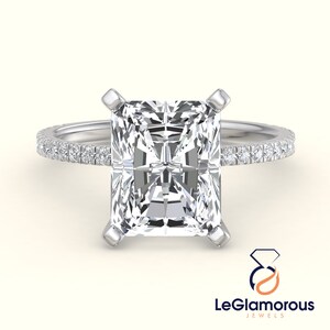 IGI Certified Radiant Cut Diamond Hidden Halo Solitaire Engagement Ring, 14K White Gold  Certified Radiant Diamond Ring,