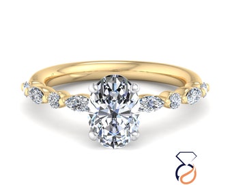 IGI Certified Oval Lab Grown Diamond Engagement Ring: Pave Bridal Ring