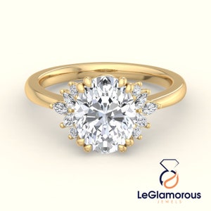 IGI Certified Oval Lab Grown Diamond Engagement Ring: Marquise & Round Cluster