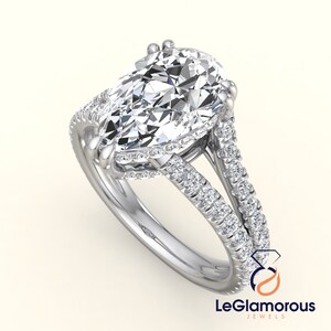 Pear Lab Grown Diamond Engagement Ring, Lab Created Diamond Wedding Ring, Hidden Halo Anniversary Ring for Wife, Doubel Band Ring For Gift