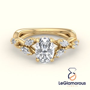 IGI Certified Oval Cut Engagement Ring, Marquise & Round Brilliant Cut Pave Diamond Ring, Lab Grown Duamond Cluster Bridal Rings For Her