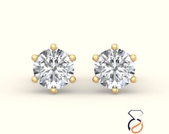 Round Cut Lab Grown Diamond Earrings / Solitaire Diamond Stud Earrings/ Screwback Wedding Earrings/ Eco Friendly Diamond Bridal Earrings