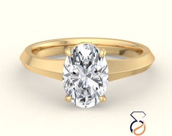 Oval Lab Grown Diamond Solitaire Ring - Handmade Gold Engagement Ring