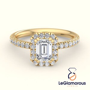 Emerald Cut Lab Grown Diamond Halo Engagement Ring: IGI Certified