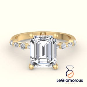 Emerald Cut Lab Grown Diamond Engagement Ring: Pave Bridal Setting