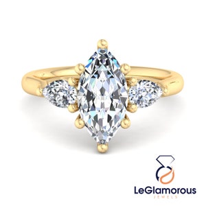 IGI Certified Diamond Ring, Lab Grown Diamond Engagement Ring, 3 Stone Lab Wedding Ring, Marquise Cut Anniversary Ring Gift, Promise Ring