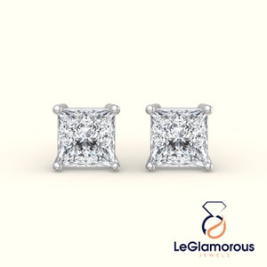 Princess Lab Diamond Stud Earrings: EF/VS, Screw Back