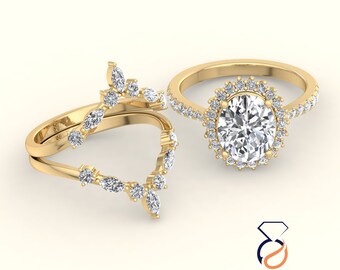 Oval Lab Grown Diamond Bridal Set, Gold Wedding Ring