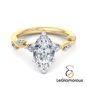 Marquise Lab Grown Diamond Engagement Ring: Pear Side Stones, IGI Certified