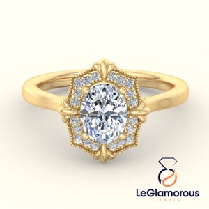 Oval Lab Grown Diamond Engagement Ring: 1.00 CT, 14KT Gold