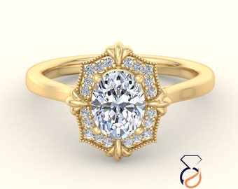 Oval Lab Grown Diamond Engagement Ring: 1.00 CT, 14KT Gold