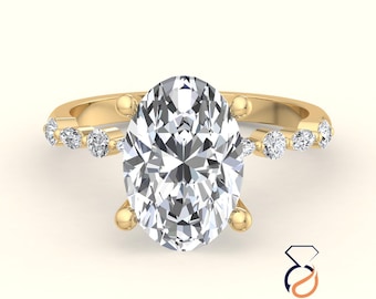IGI Certified Oval Lab Grown Diamond Engagement Ring, Pave Bridal Ring