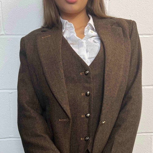 Female Brown With Red 3 Piece Tweed Suit Etsy UK
