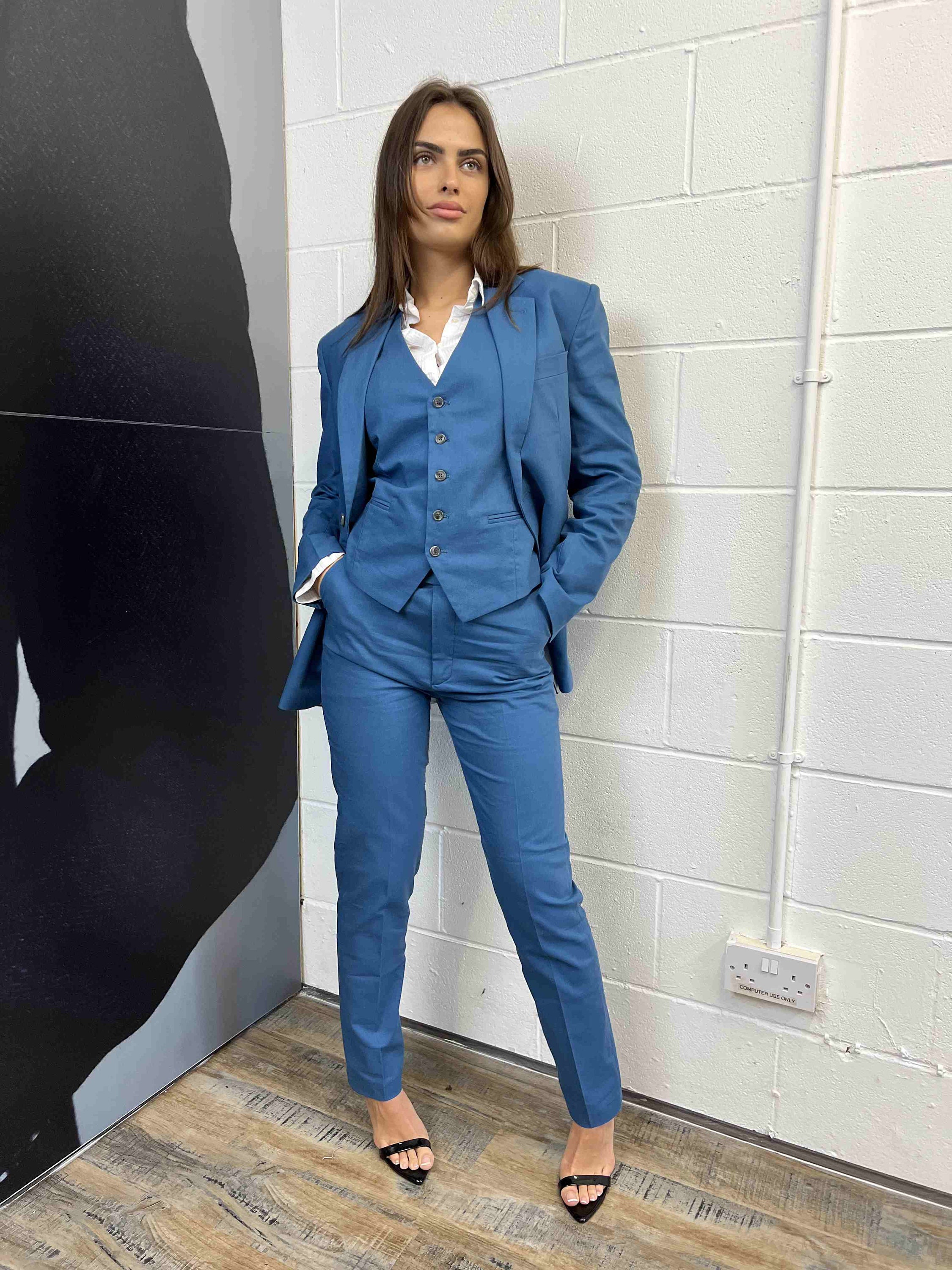 Blue Women 3 Piece Linen Suit Etsy UK