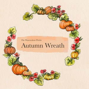 Autumn/ Fall - Clip Art - Hand Drawn Watercolour Printable - Instant Download - Pumpkin Wreath