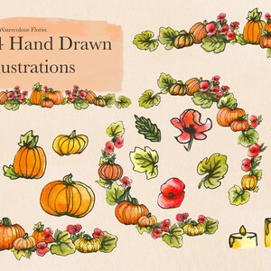Autumn/ Fall - Clip Art - Hand Drawn Watercolour Printable - Instant Download - Pumpkin Bundle