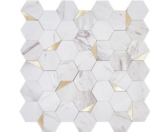 Perth by Avant Peel and Stick Stone Composite Hexagon Mosaic for Kitchen RV Home Bedroom Bathroom Backsplash - Metal and Stone Collection