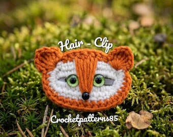 Haakpatroon voor haarclip (PDF, Engels/VS), handleiding voor vossenhaarspeldjes, haakpatroon voor dierenhoofdband, doe-het-zelf haaraccessoires voor meisjes