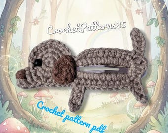 Haakpatroon voor een hondenhaarclip (PDF, Engels_VS), handleiding voor een puppyhaarspeld, amigurumi hondenhaarspeldpatroon, zelfgemaakte gehaakte haaraccessoires