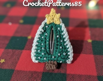 Haakpatroon voor een kerstboomhaarclip (PDF, Engels_VS), feestelijke haaraccessoires, eenvoudige haakhandleiding, patroon voor een feestelijke kerstboomhaarclip
