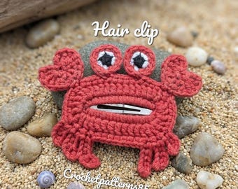 Haakpatroon voor een krab haarclip (PDF, Engels_VS), schattige amigurumi haarspeld tutorial, zomerse strand haaraccessoires, doe-het-zelf dieren haarspeldpatroon