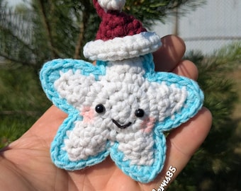 Haakpatroon voor een kerstster | Amigurumi sneeuwvlokornament PDF | Handleiding voor een kerstmutsster | DIY kerstboomversiering | Knutselproject voor de feestdagen (Engels_VS)