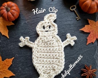 Haakpatroon voor een spookhaarclip (PDF), schattig Halloween-haakpatroon, tutorial voor een spookhaarspeld, griezelige haaraccessoires om zelf te maken (Engels_VS)