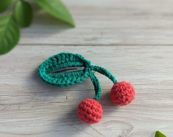 Haakpatroon voor een kersenhaarclip (PDF, Engels_VS), Haakpatroon voor een fruithaarspeld, Zomerhaaraccessoire, Eenvoudige haakhandleiding (DIY)