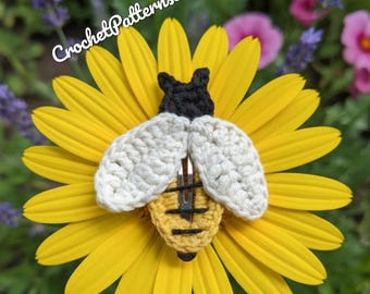 Patrón de pinza para el cabello de abeja a crochet, tutorial de abeja amigurumi en PDF (inglés/estadounidense), lindo accesorio para el cabello con forma de insecto, patrón de pasador para el cabello a crochet (hazlo tú mismo)