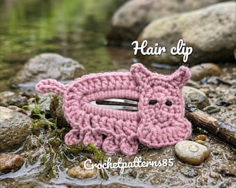 Haakpatroon voor een nijlpaard haarclip (PDF), gehaakte dieren haarspeld, haaraccessoires voor peuters, amigurumi handleiding (Engels/VS), digitaal