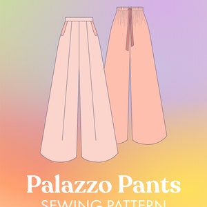 PATTERN de pantalon Palazzo PDF numérique tutoriel vidéo, pantalon large, réglable, cordon de serrage, plissé, pli sur le devant, tailleur, couture image 6