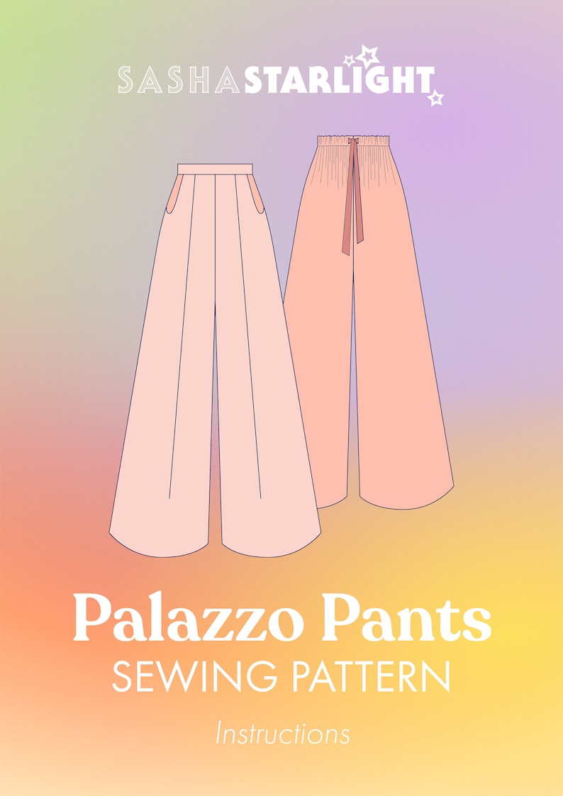 Palazzo Pants PATTERN Digital Pdf Video Tutorial, wide leg trousers, adjustable, drawstring, pleated, front pleat, tailored, sewing image 6