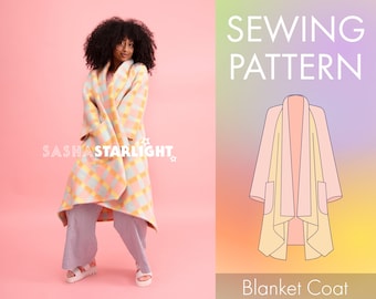 Blanket Coat PATTERN - Digital Pdf + Video Tutorial, suitable for beginners, upcycling project, quilt jacket, sewing, TikTok