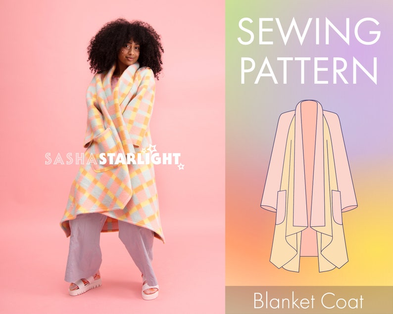 Blanket Coat PATTERN Digital Pdf Video Tutorial, suitable for beginners, upcycling project, quilt jacket, sewing, TikTok image 1