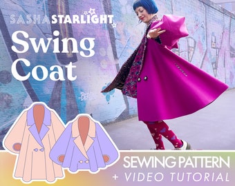 Swing Coat PATTERN - Digital Pdf + Video Tutorial, manteau, veste, sur mesure, manche ballon, couture, Sasha Starlight, TikTok, Instagram