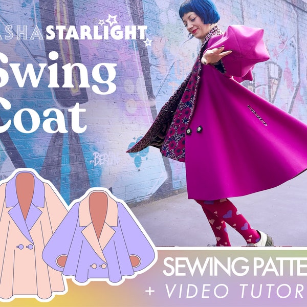 Swing Coat MUSTER - Digitales PDF + Video-Tutorial, Mantel, Jacke, maßgeschneidert, Ballonärmel, Nähen, Sasha Starlight, TikTok, Instagram