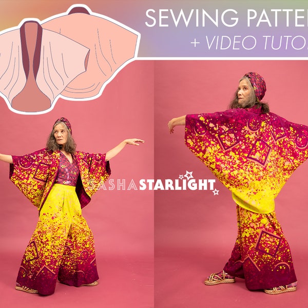 Cocoon Jacket PATTERN - Digital Pdf + Video Tutorial, draped, unisex, lined, kimono, tailored suit jacket with shawl collar, sewing, TikTok