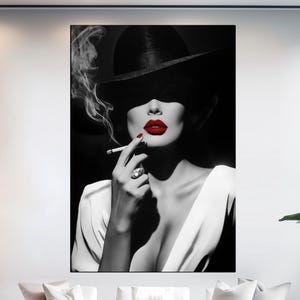 Woman In Black Hat Tempered Glass Printing Wall Art - Vivid Wall Decor - Extra Large Wall Art - Gift Wall Art - Glass Wall Decor