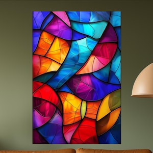 Tempered Glass Wall Art - Abstract Stained Glass Style -Vibrant Colorful Wall Decor -Modern Art Panel for Living Room-Unique Home Decoration
