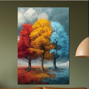 Four Seasons Tempered Glass Wall Art – Seasonal Landscape Glass Print – Modern Home or Office Decor -  Elegant Wall Hanging -Glass Print