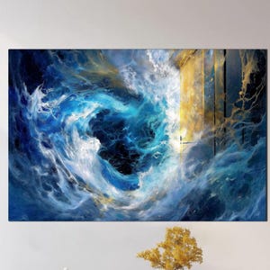 Blue Marble Tempered Glass Wall Art - Modern Living Room Decor - Extra Large Wall Art - White Marble Effect Wall Hanging - Wall Decoration