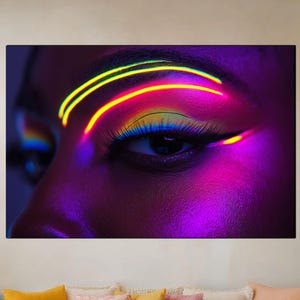 Neon Woman Eye Tempered Glass Wall Art - Vivid Wall Decor - Extra Large Wall Art - Gift Wall Painting - Big Glass Wall Decor - Wall Art