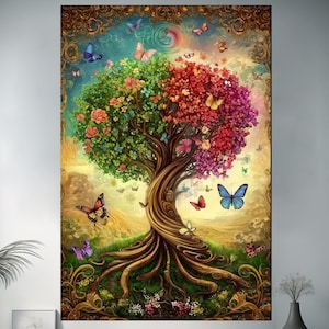 Abstract Tree of Life Wall Art Printed on Tempered Glass – Contemporary Glass Wall Decor – Artistic Tree Design for Living Room, Bedroom