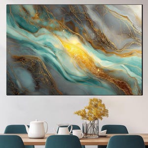 Blue and Gold Marble Glass Wall Art – Abstract Marble Design on Tempered Glass – Modern Home Decor – Elegant Living Room Wall Hanging