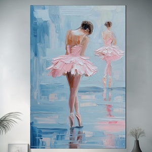 Pink Ballerina Girl Glass Wall Art – Oil Painting Style Tempered Glass Print – Elegant Dance-Themed Decor – Modern Feminine Wall Decor Art