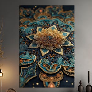 Tempered Glass Mandala Wall Art - Flower Pattern Decor - Mandala Tempered Glass Wall Hanging - Intricate Flower Pattern Decor - Mandala