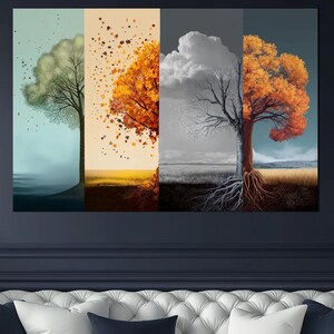 4 Seasons Tempered Glass Wall Art: Elegant Nature Print