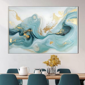 Marble Tempered Glass Art - Modern Living Room Wall Art Decor - Blue Marble Effect Wall Hanging - Bedroom and Living Room Wall Decoration