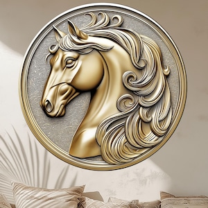 Gold Horse Glass Wall Art – Majestic Horse Print – Tempered Glass Home Decor – Large Wall Art for Office or Living Room – Equestrian Gift