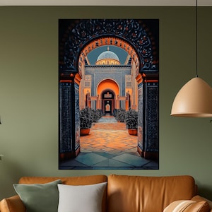 Islamic Mosque Silhouette on Tempered Glass Art– Bold Color Wall Art – Oversized Spiritual Decor - Modern Home Accent - Peaceful Glass Decor
